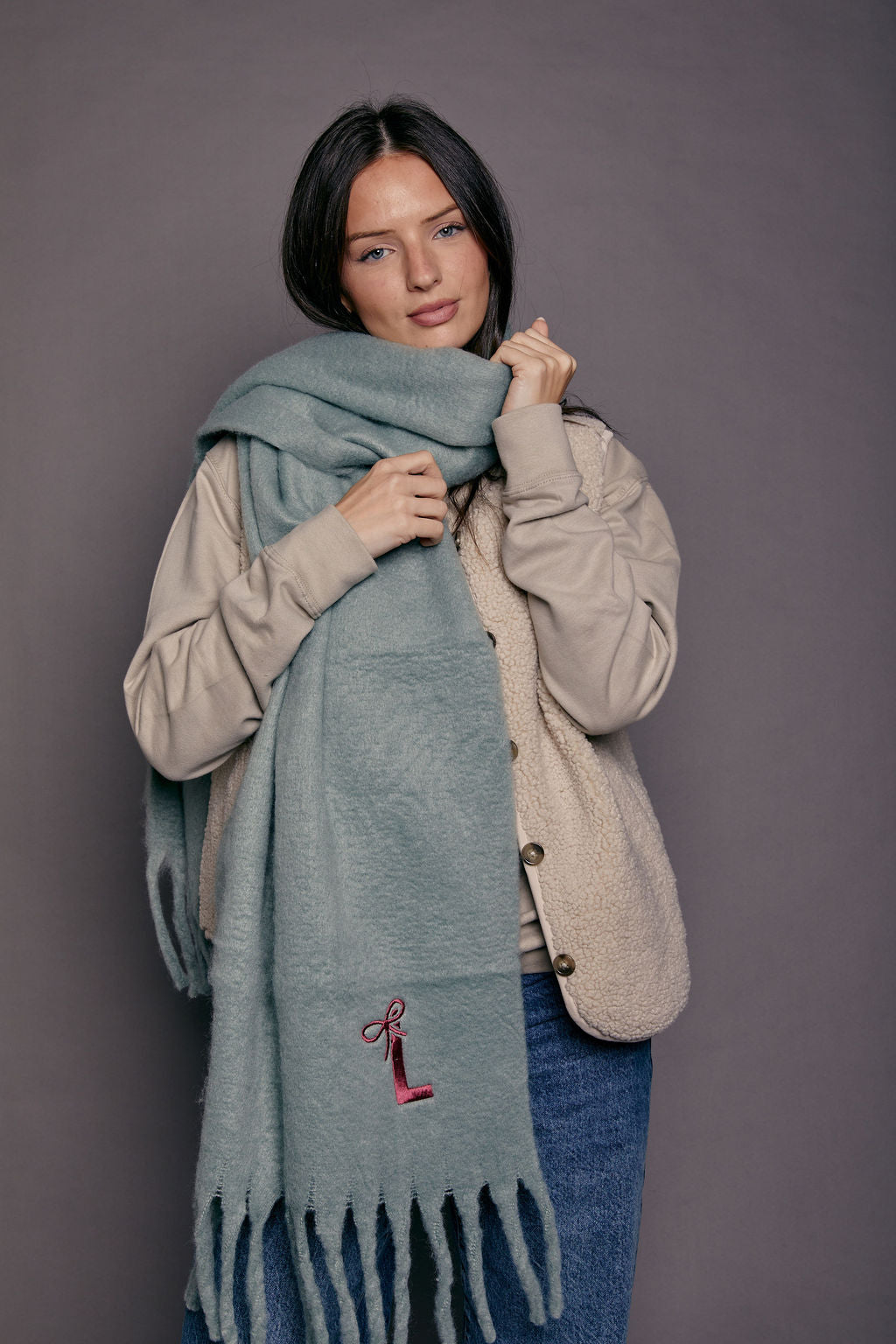Embroidered Personalised Bow Initial Scarf