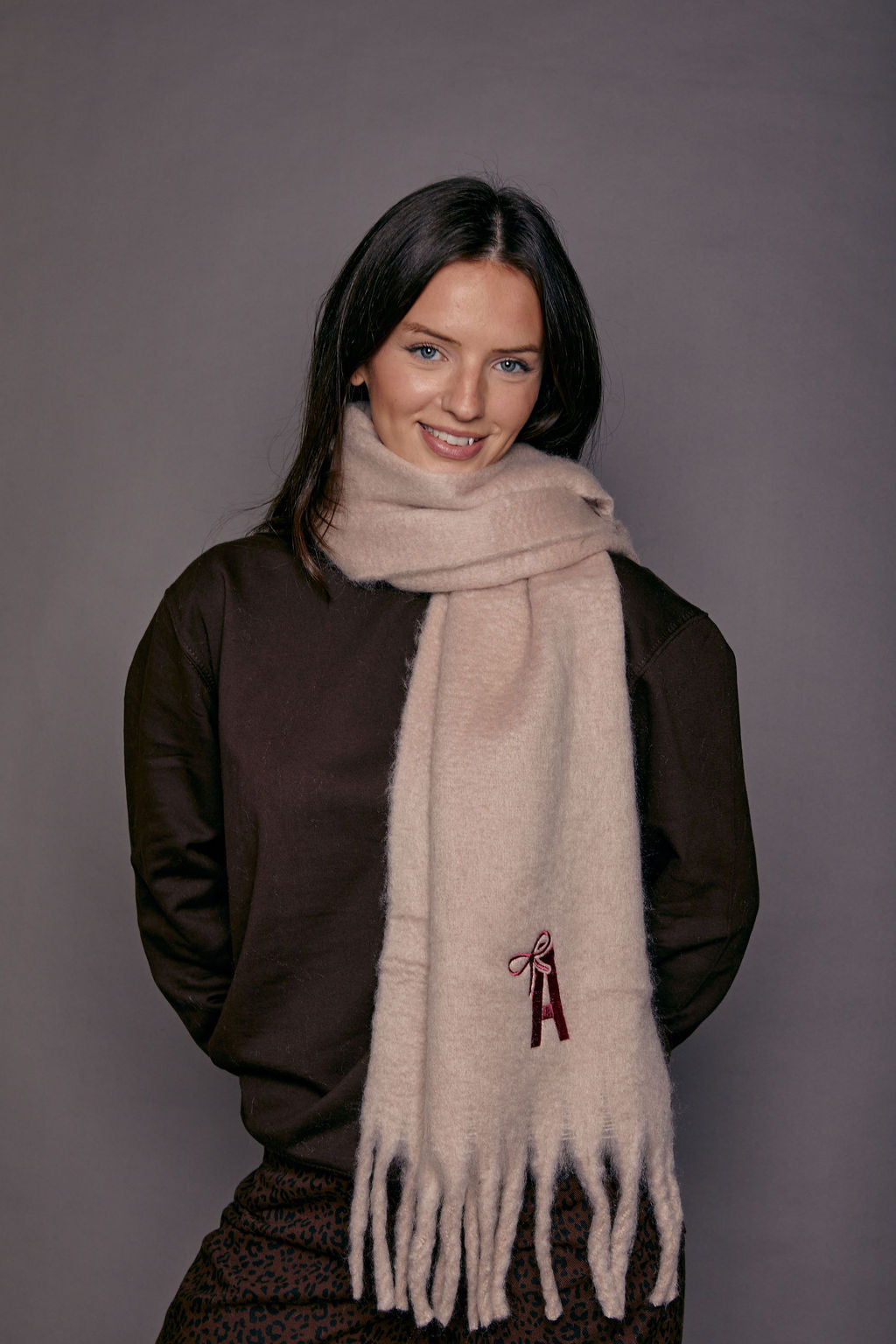 Embroidered Personalised Bow Initial Scarf