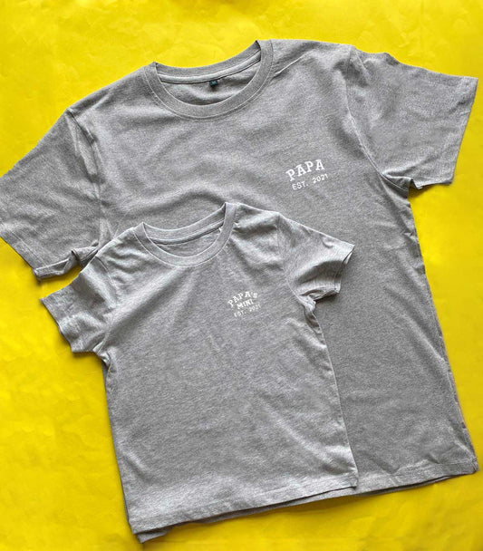 Personalised Dad and Mini EST Year T-Shirt Set