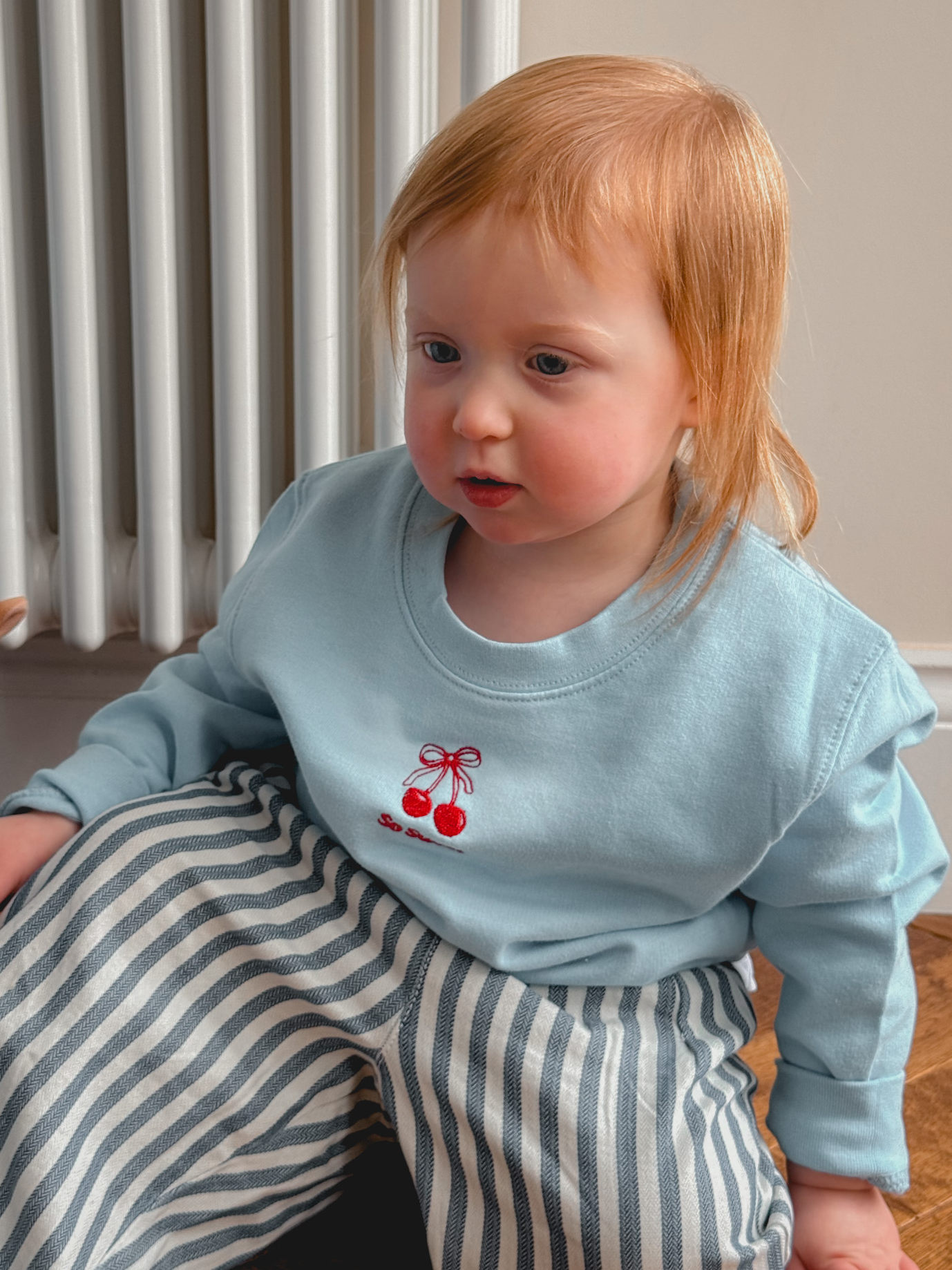 Embroidered Cherry Adult and Child Sweatshirt Set