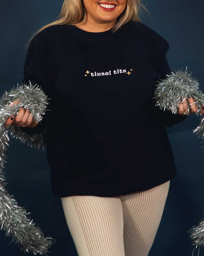 Embroidered Tinsel Tits Slogan Christmas Jumper