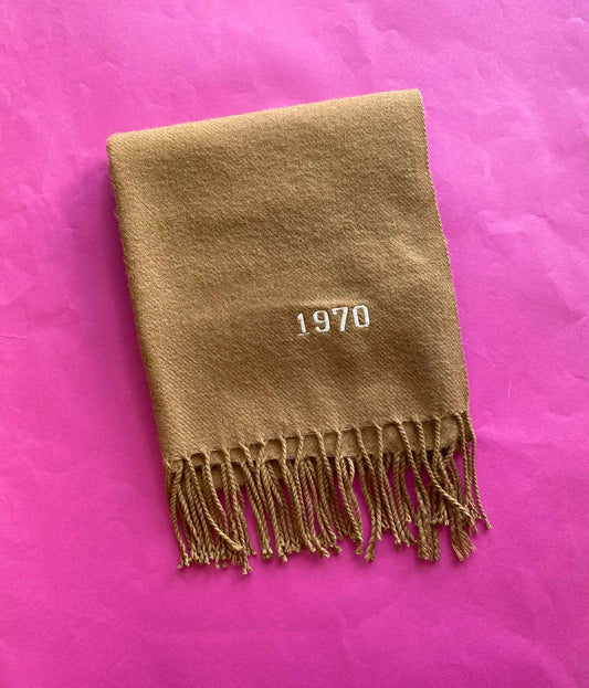 Tan Embroidered 1970 Year Scarf