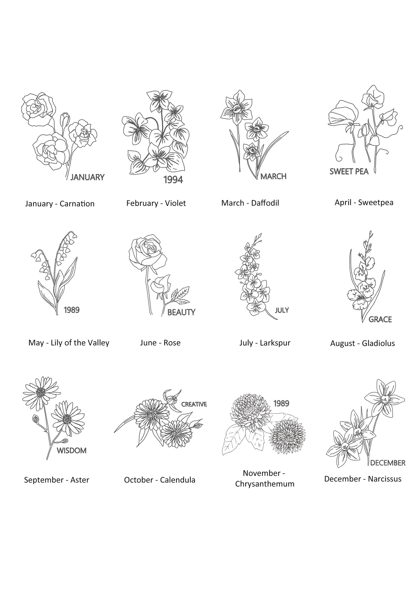 Embroidered Birth Flower Tote Bag