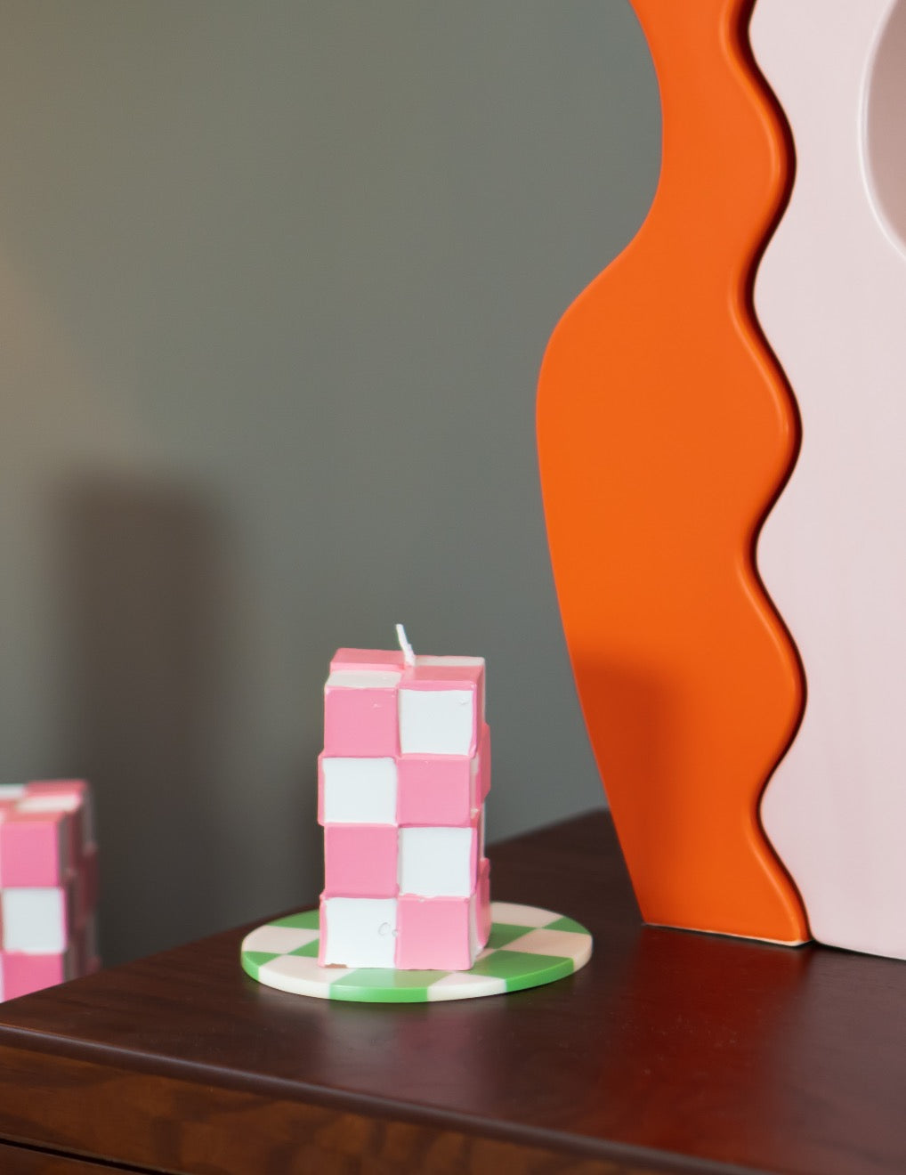 Chunky Check Pillar Candle