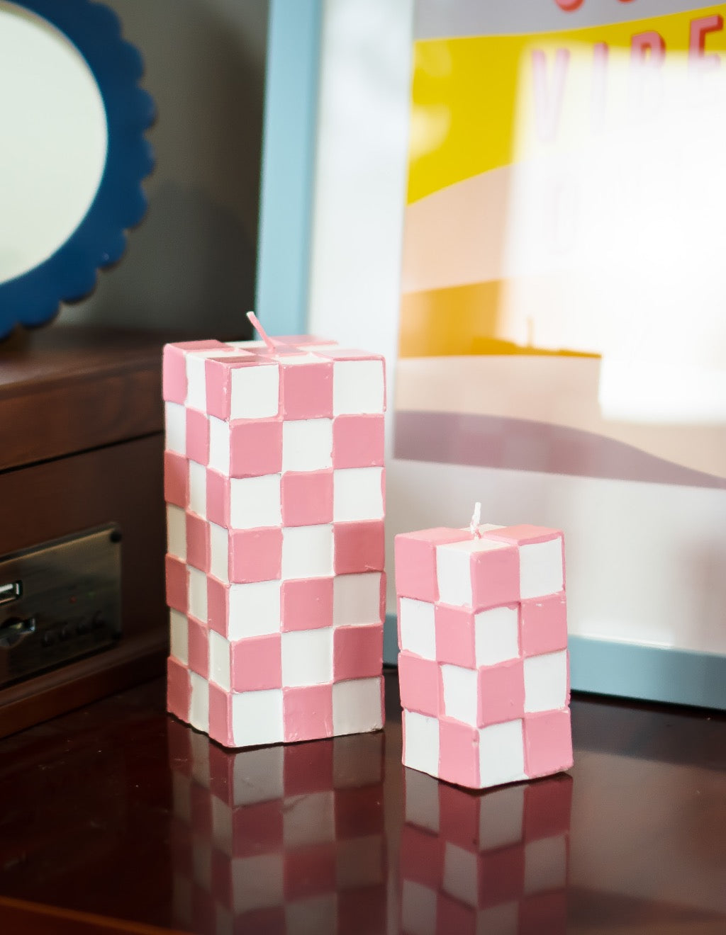 Chunky Check Pillar Candle