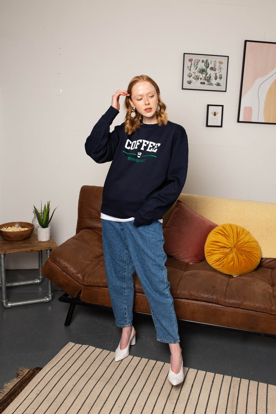 Coffee Definitely Helps Varsity Sweatshirt