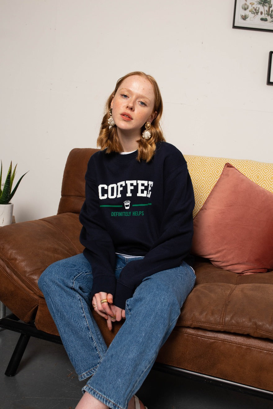 Coffee Definitely Helps Varsity Sweatshirt