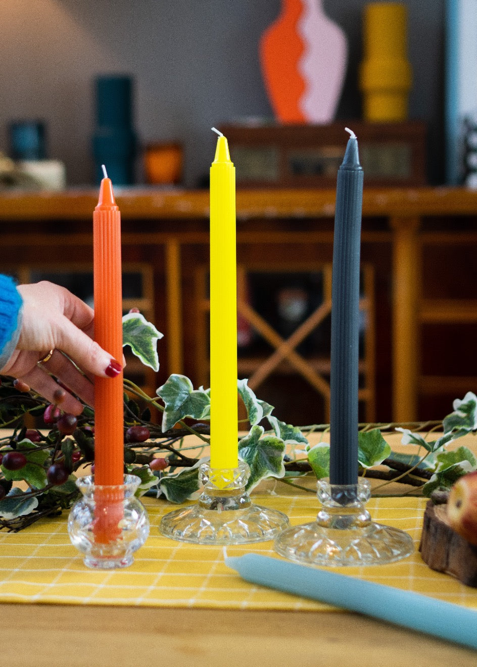 Colourful Ripple Candle Set Of Five