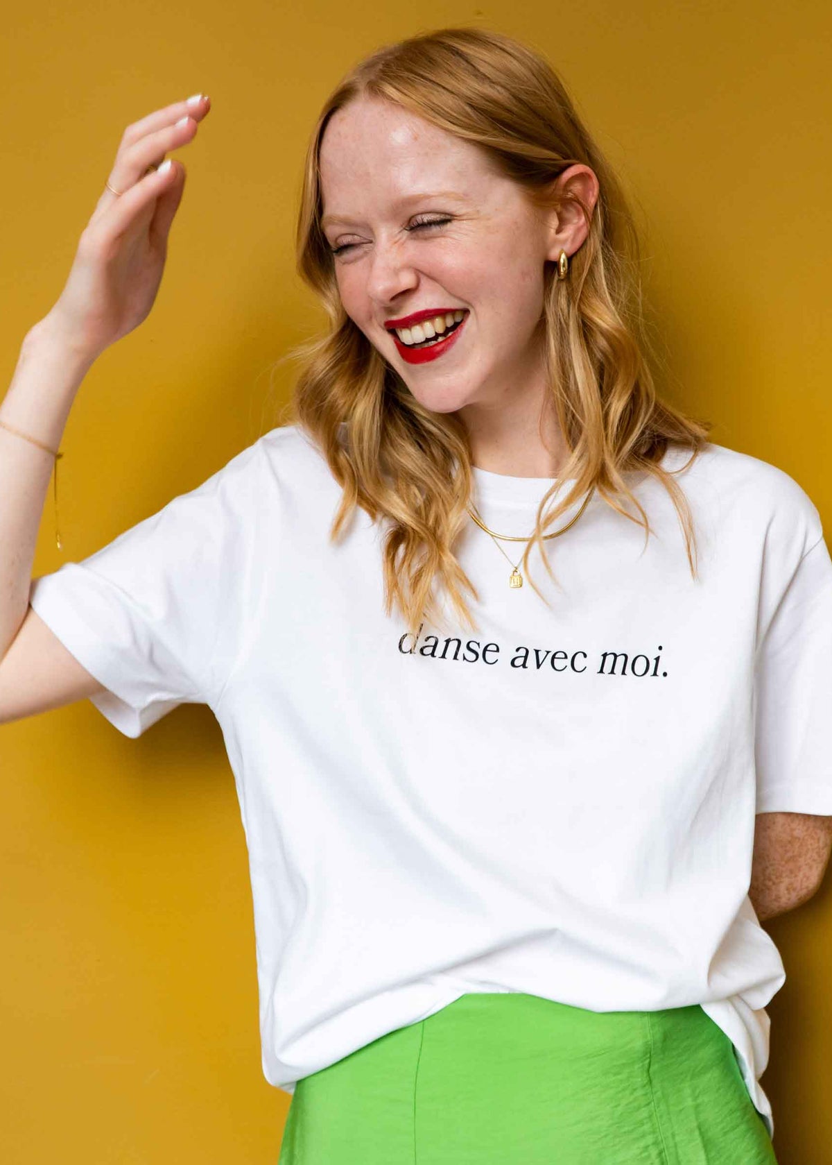 Printed Slogan 'Danse Avec Moi' T-Shirt in White by Rock On Ruby