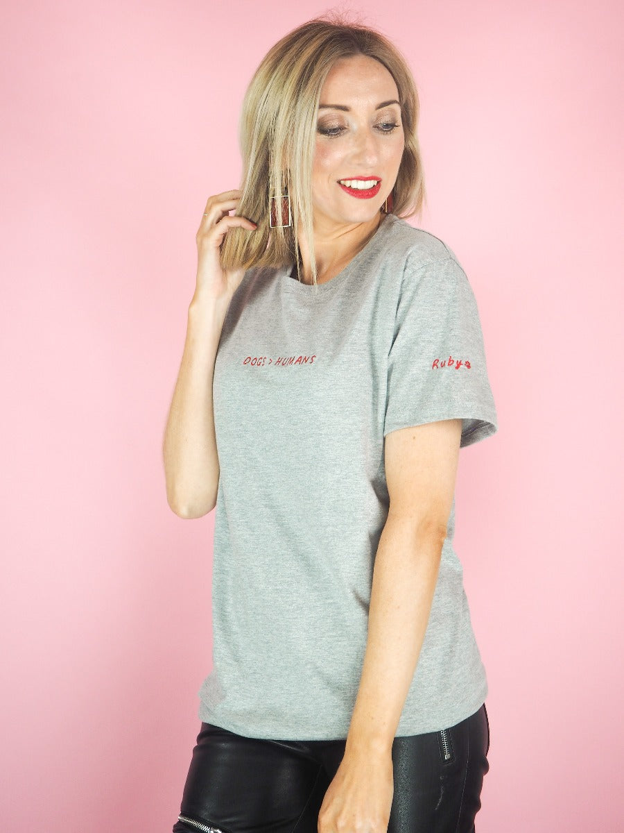 Dogs Over Humans Embroidered T shirt