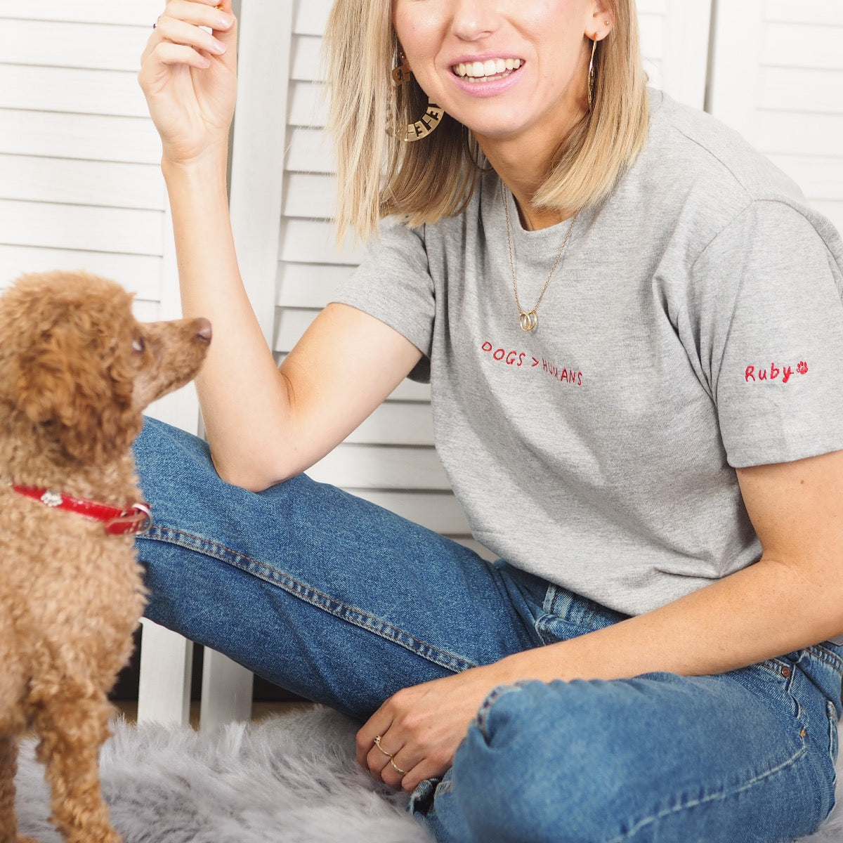 Dogs Over Humans Embroidered T shirt