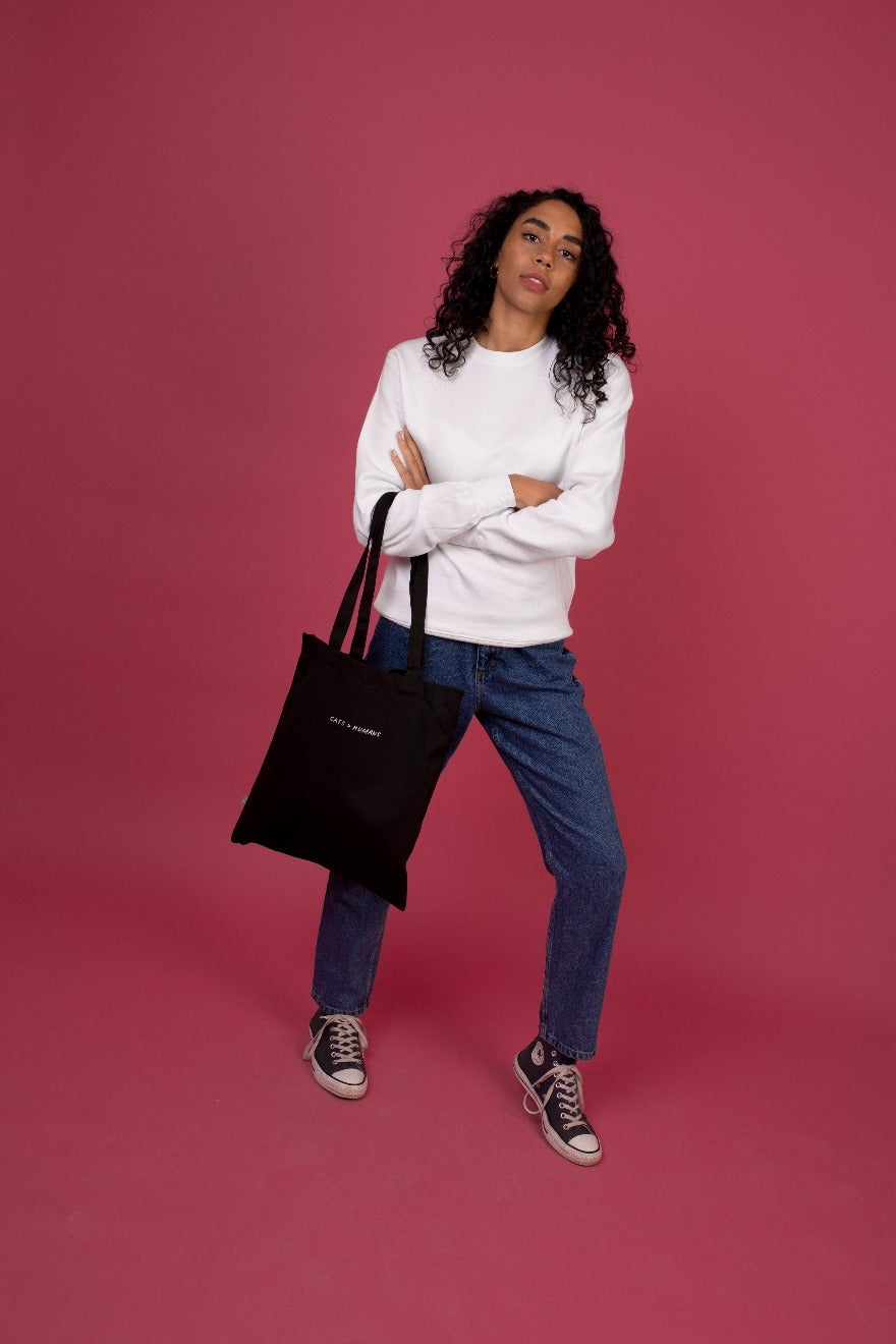 Embroidered Cats Over Humans Tote Bag