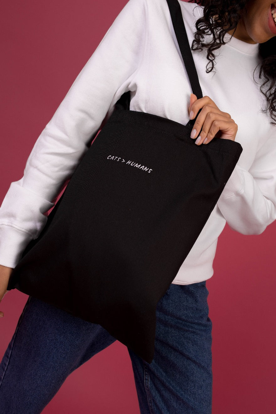 Embroidered Cats Over Humans Tote Bag