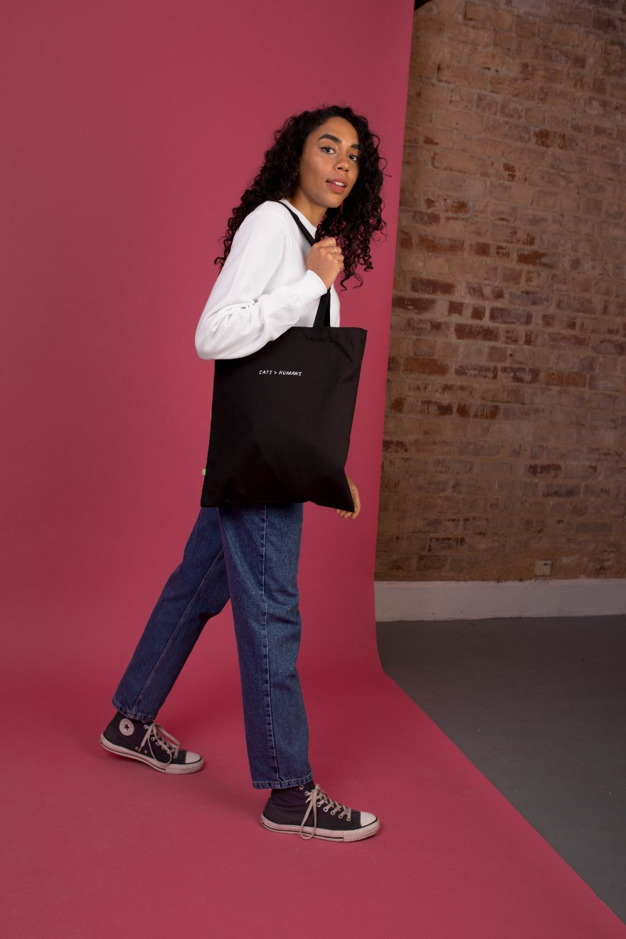 Embroidered Cats Over Humans Tote Bag