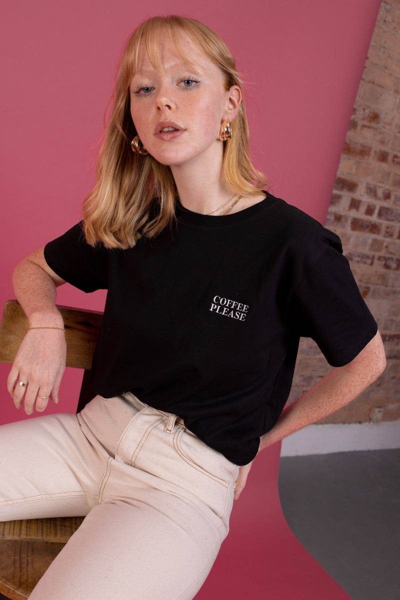 Embroidered Coffee Please T-Shirt