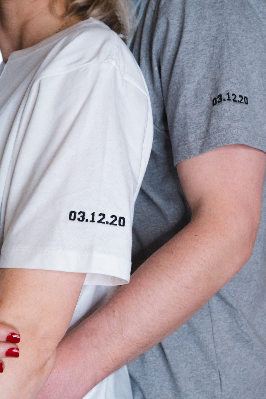 Embroidered Date Sleeve T-shirt Set