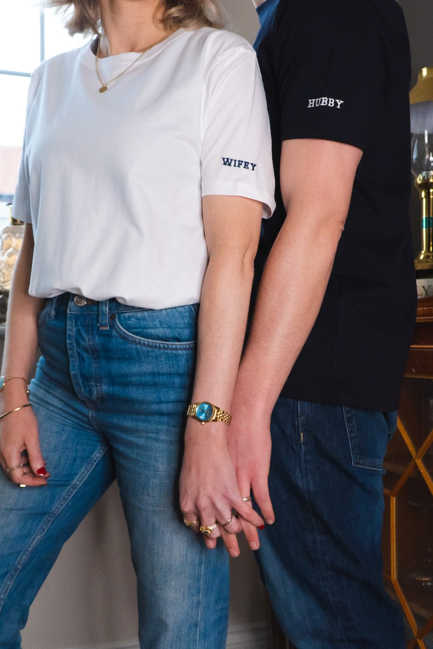 Embroidered Hubby Wifey T-shirt Set