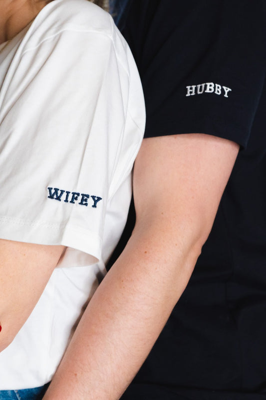 Embroidered Hubby Wifey T-shirt Set