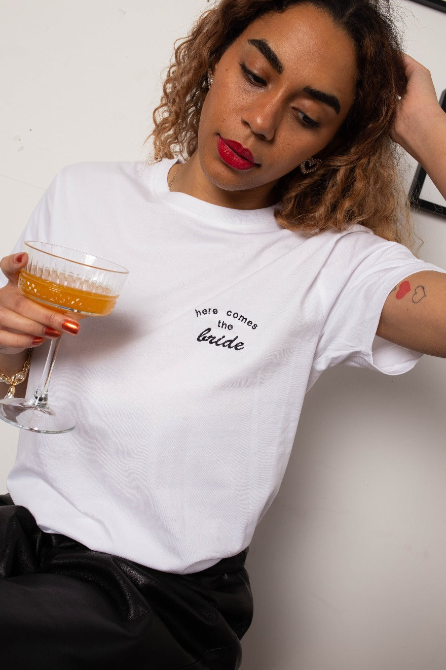 Embroidered Here Comes The Bride T-shirt