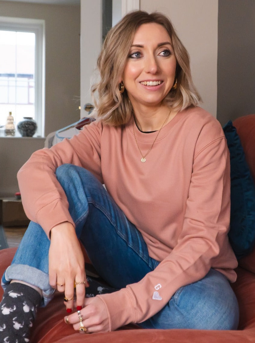 Embroidered Initial and Heart Cuff Sweatshirt