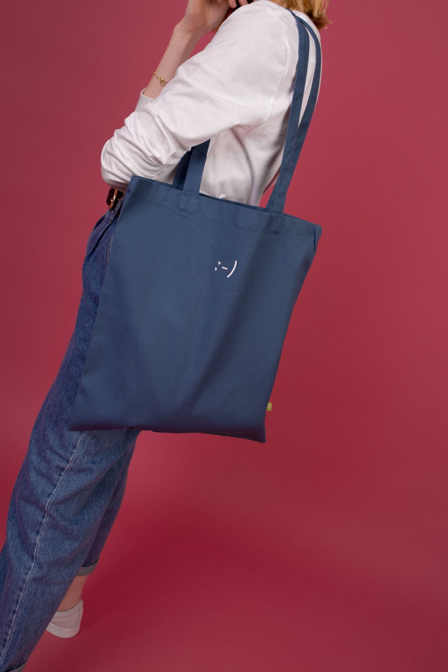 Embroidered Smiley Face Tote Bag