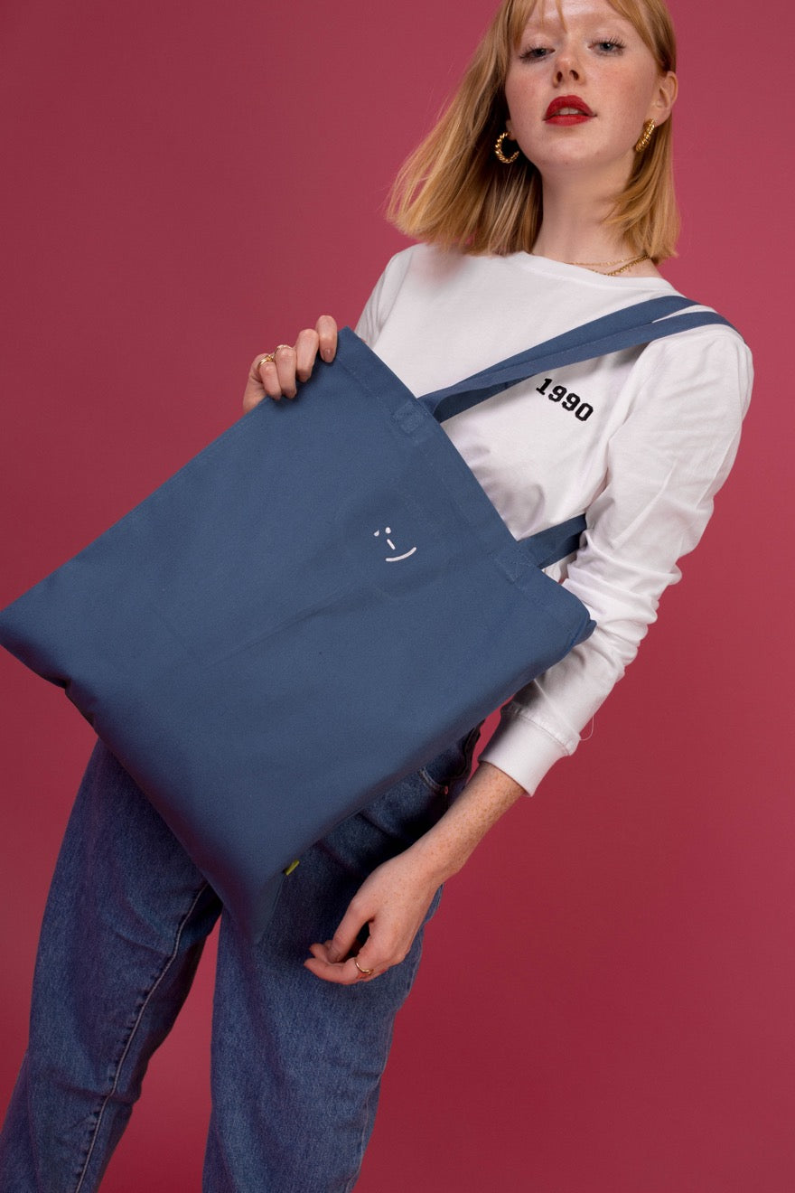Embroidered Smiley Face Tote Bag
