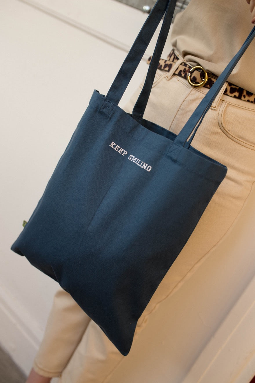 Embroidered Smiley Face Tote Bag