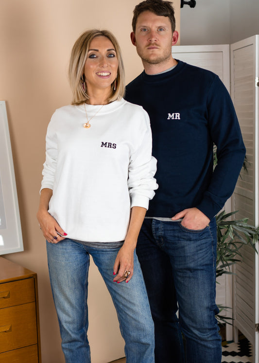 Mr Mrs Unisex Embroidered Wedding Sweatshirt Set