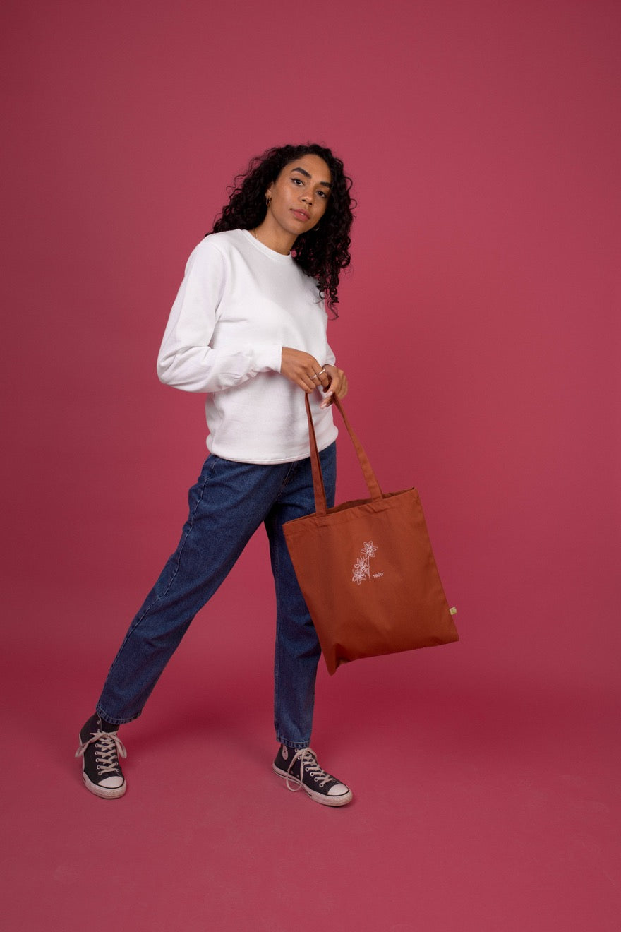 Embroidered Birth Flower Tote Bag