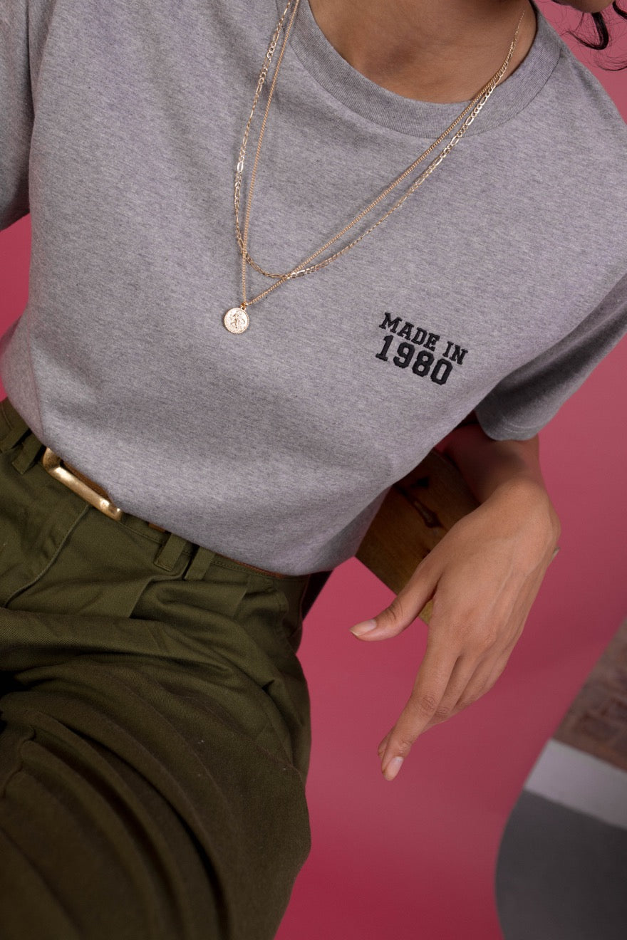 Embroidered Made In Year T-shirt