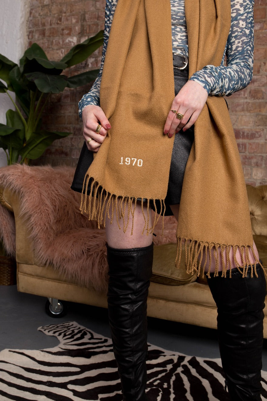 Tan Embroidered 1970 Year Scarf