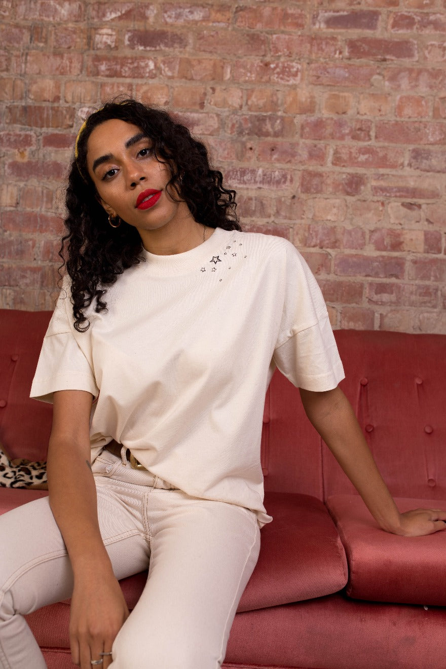 Embroidered Star Collar T shirt