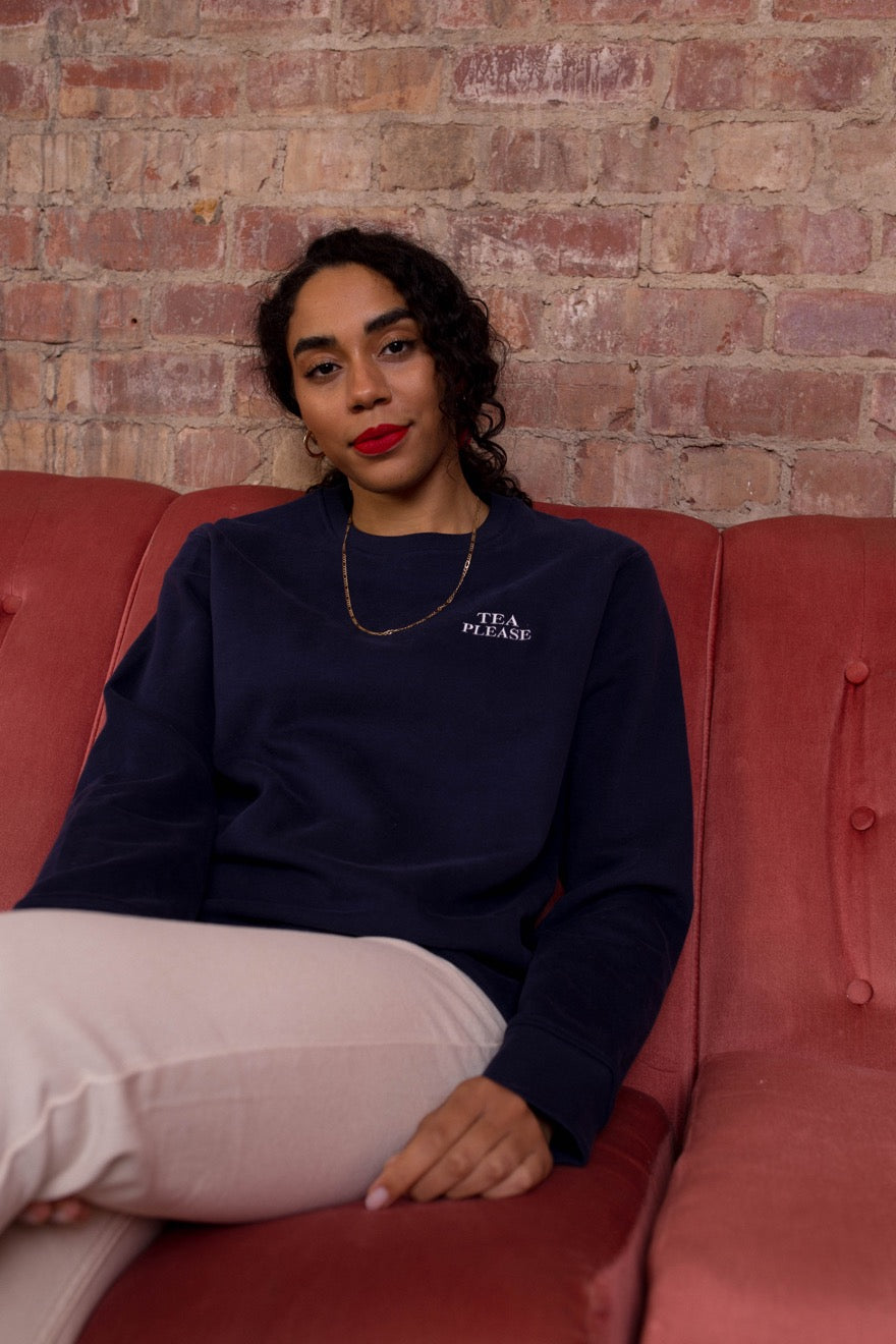 Embroidered Tea Please Sweatshirt