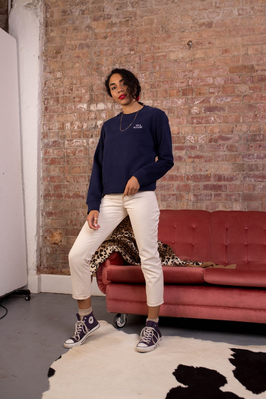 Embroidered Tea Please Sweatshirt