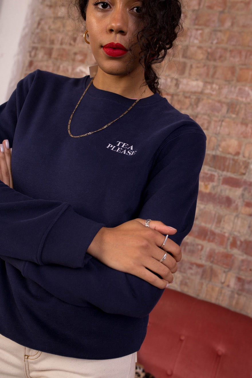 Embroidered Tea Please Sweatshirt