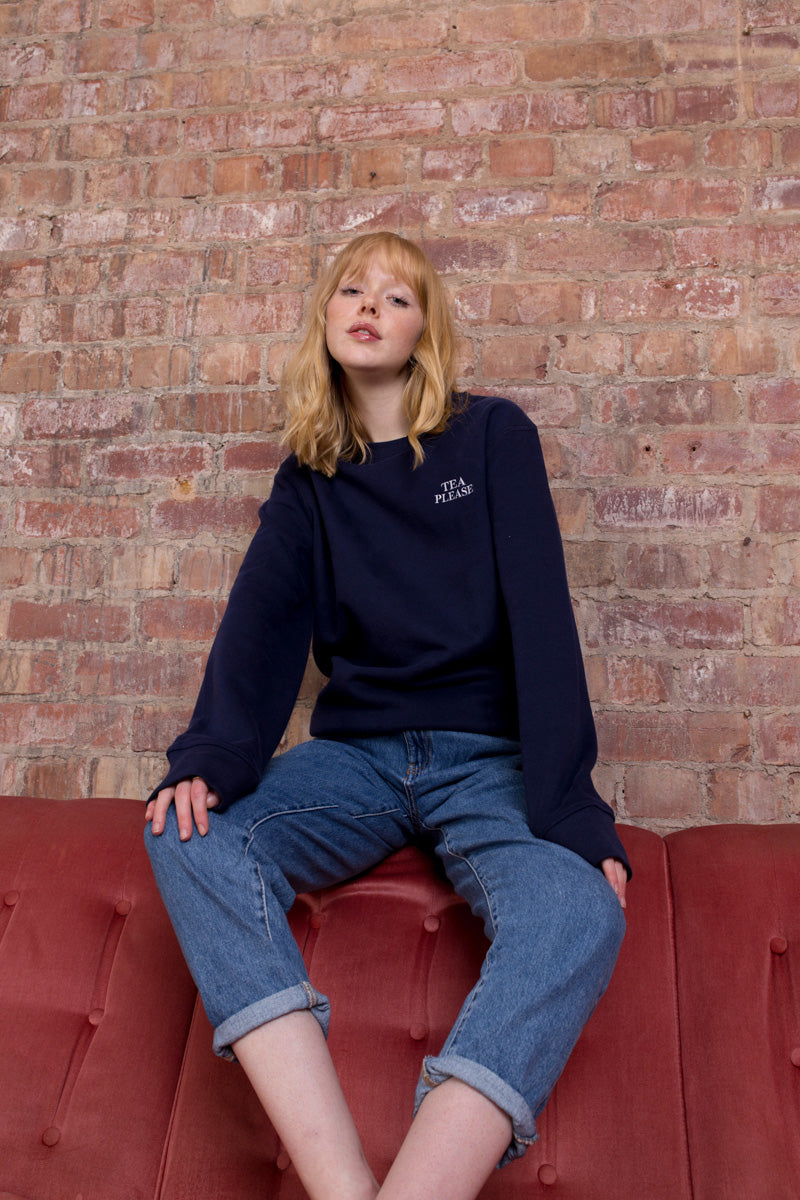 Embroidered Tea Please Sweatshirt