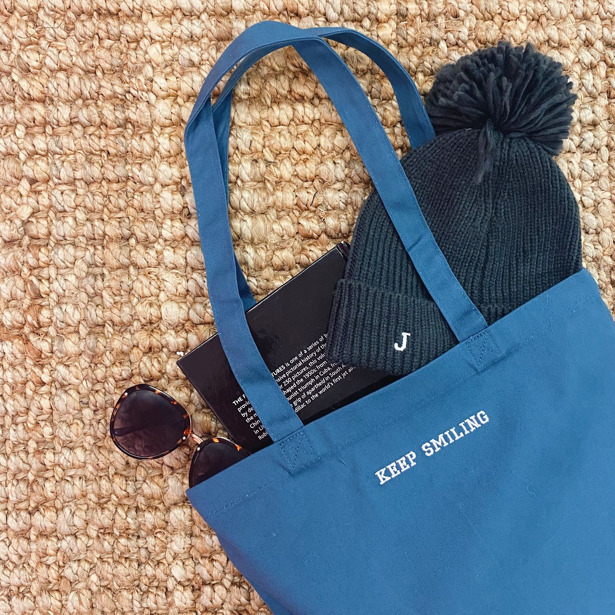 Embroidered Smiley Face Tote Bag