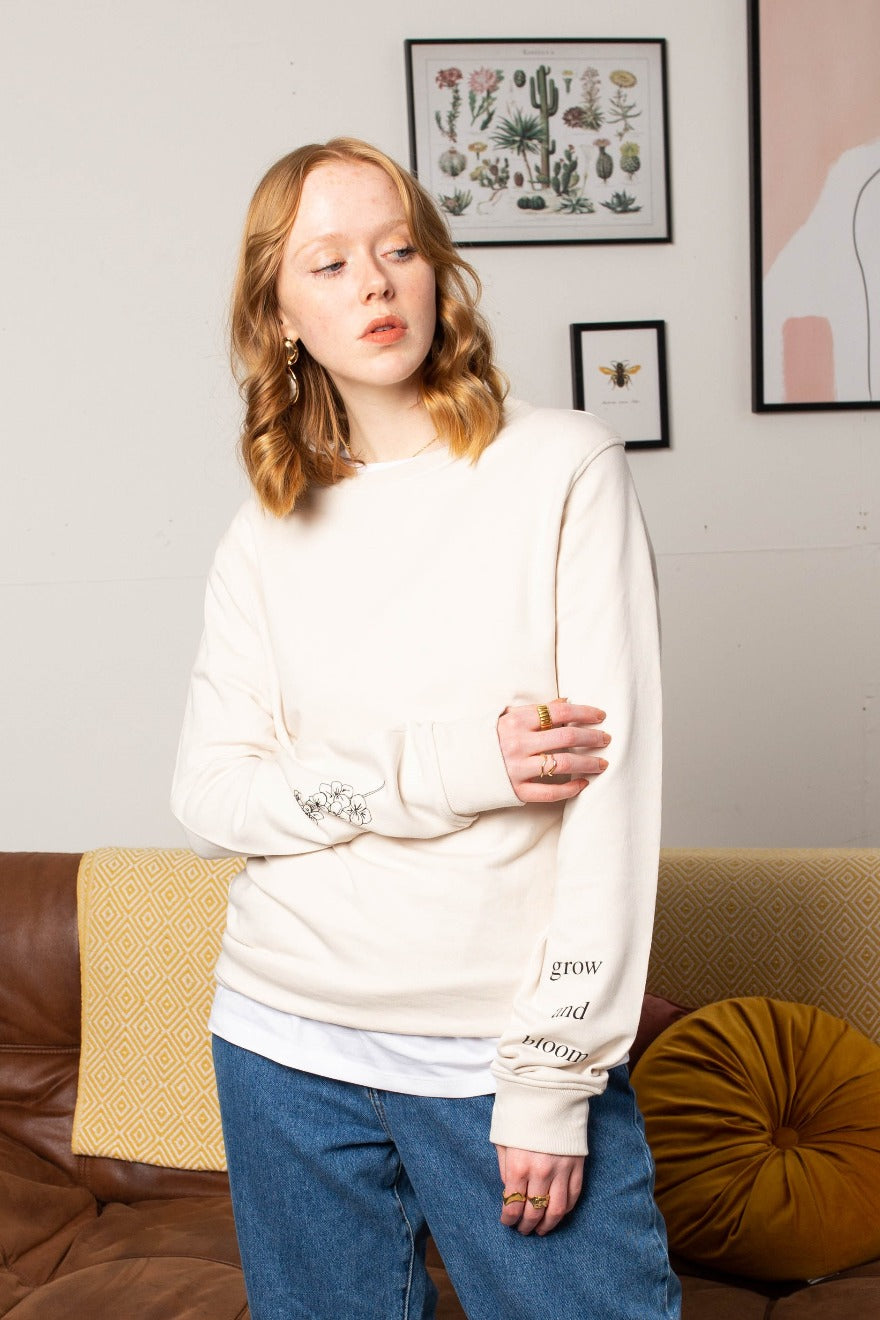 Grow and Bloom floral sleeve sweatshirt