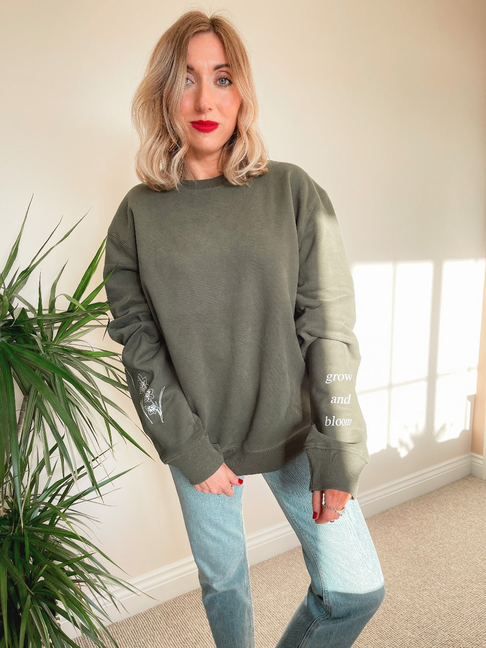 Grow and Bloom floral sleeve sweatshirt