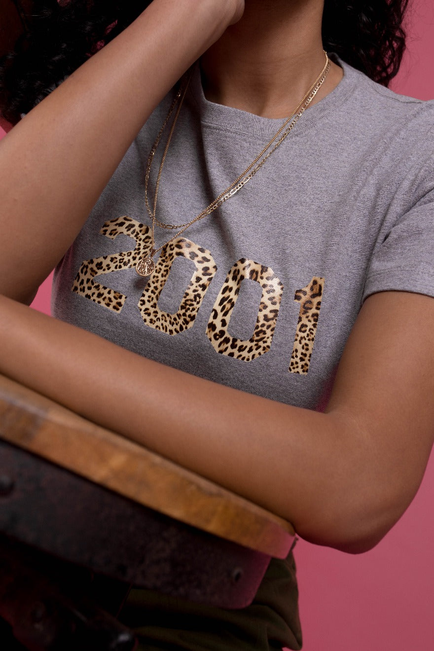 XS Grey Leopard Print 2001 T-shirt