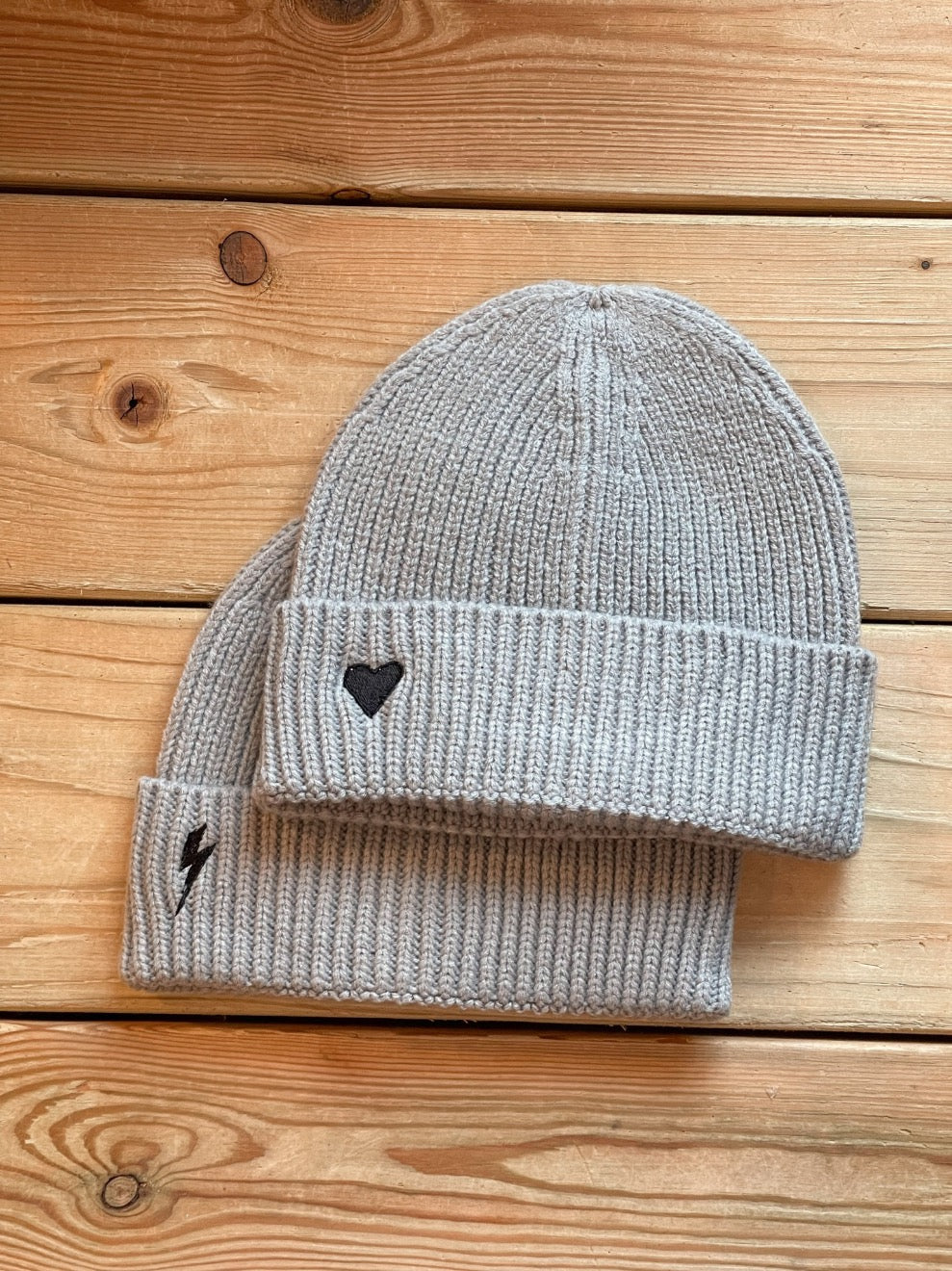 Matching Heart And Bolt Beanie Hats
