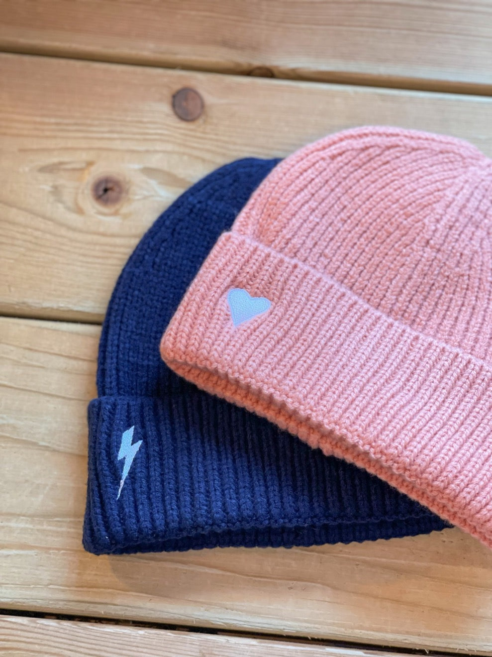Matching Heart And Bolt Beanie Hats