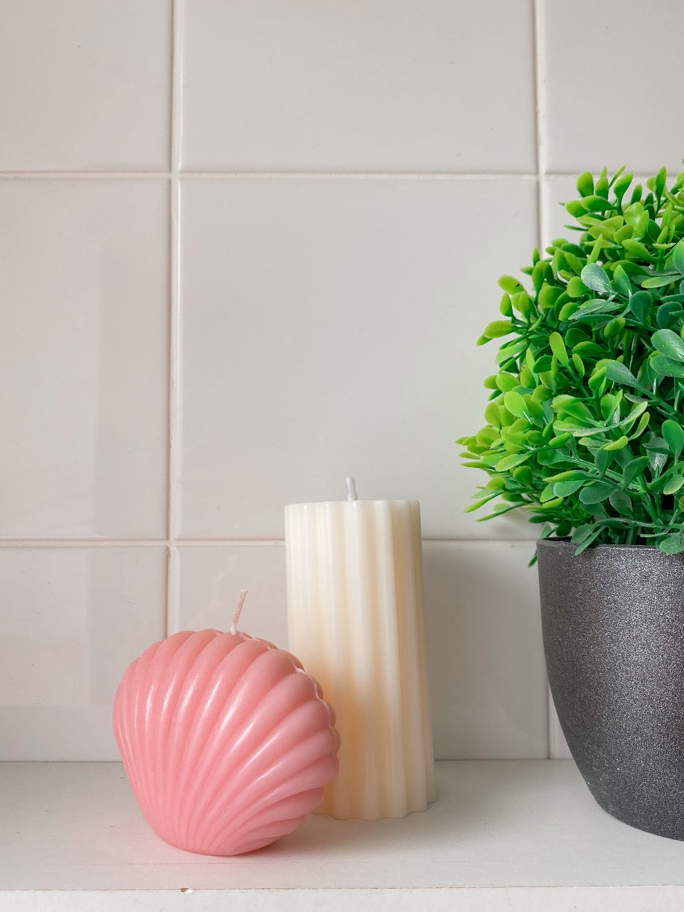 Cream Ridged Pillar Candle
