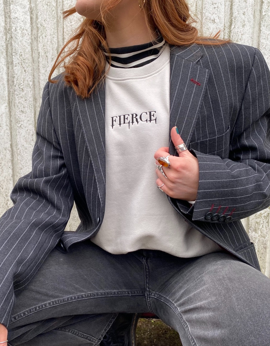 Embroidered Fierce Slogan Sweatshirt