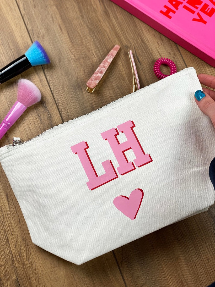 Monogram Initials with Heart Make Up Bag