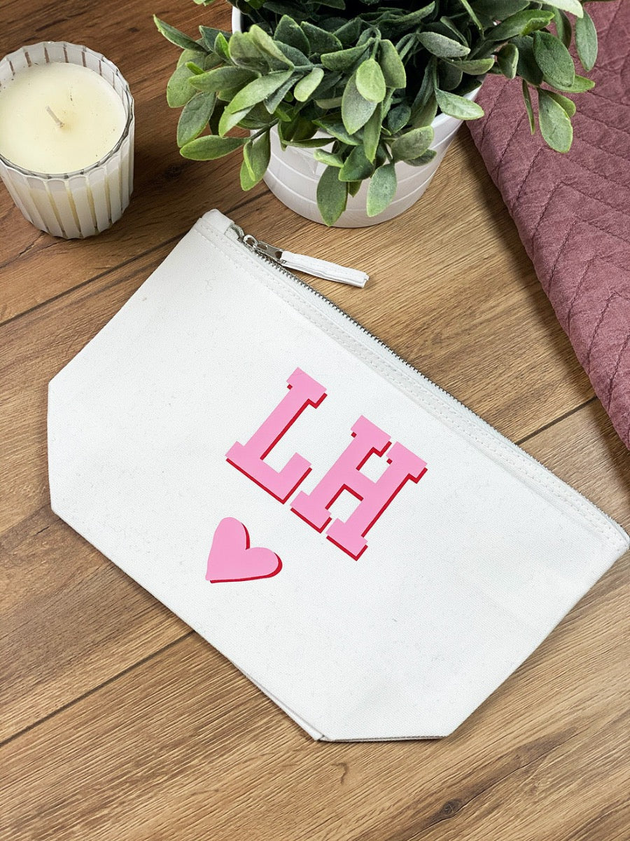Monogram Initials with Heart Make Up Bag