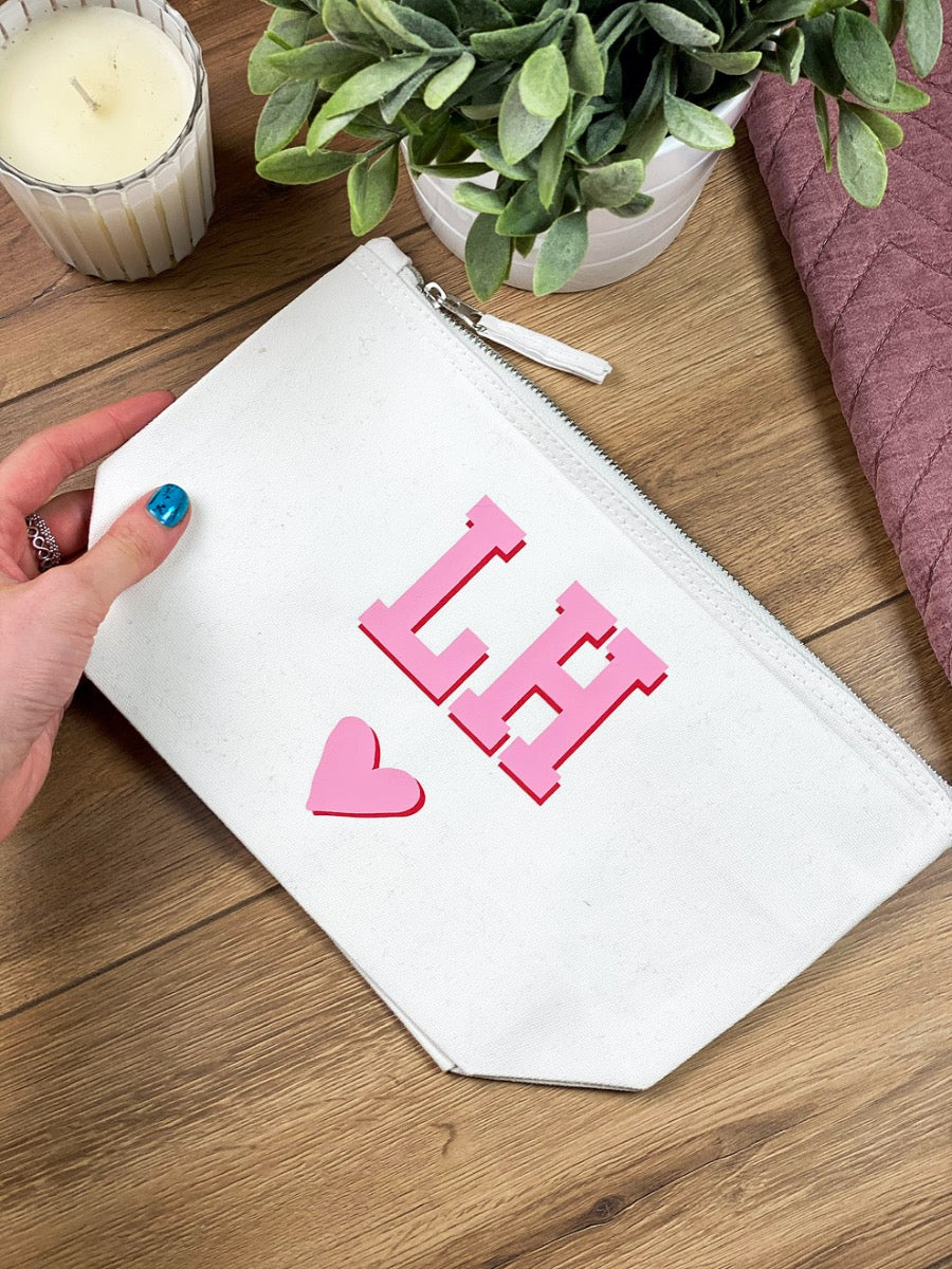 Monogram Initials with Heart Make Up Bag