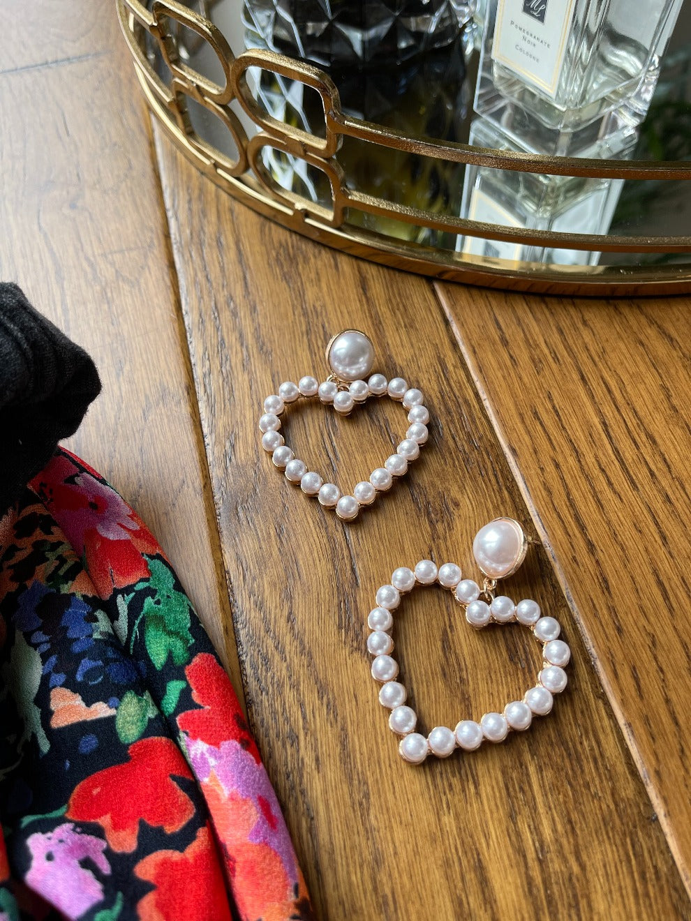Pearl Heart Hoop Earrings