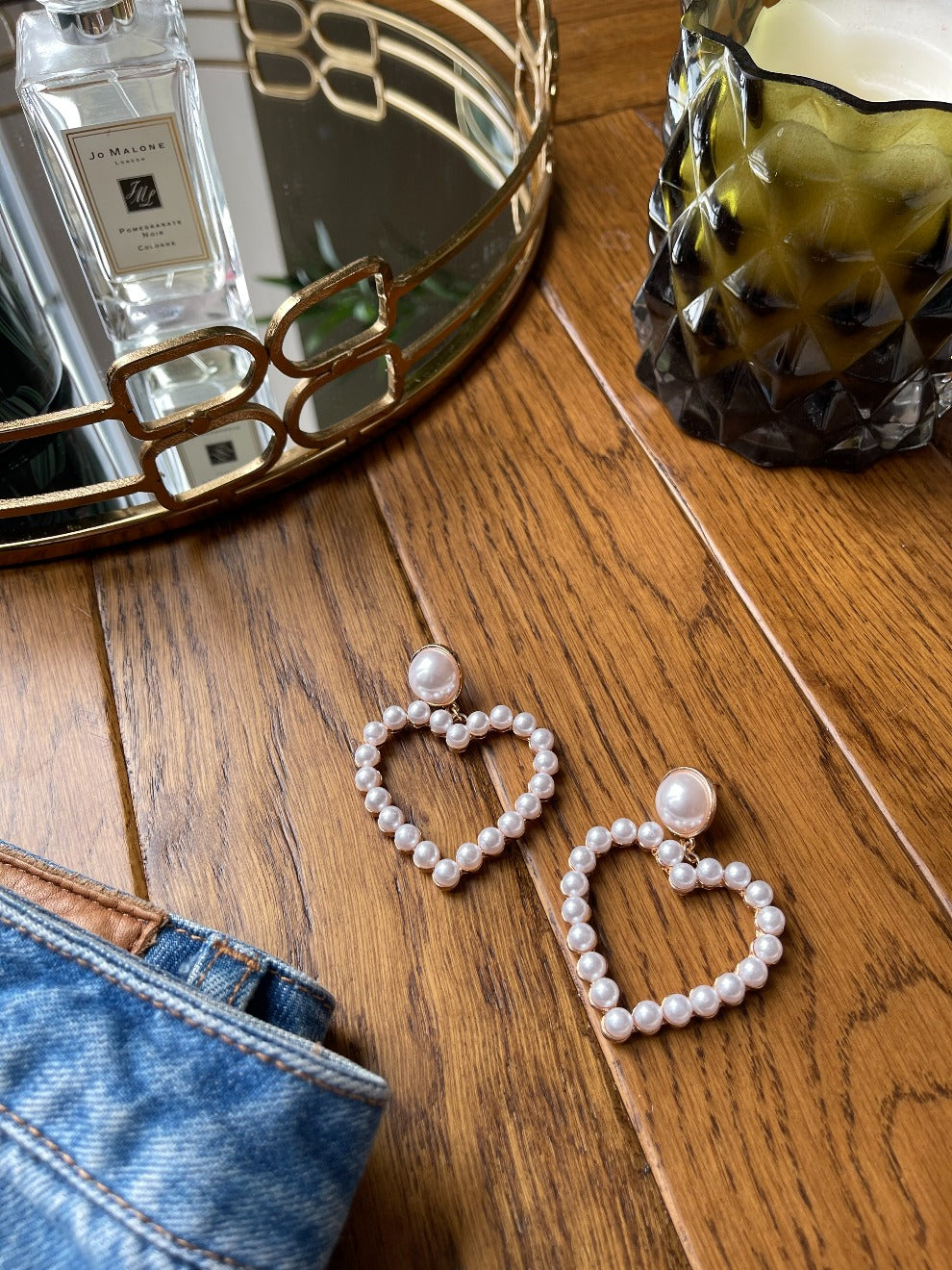 Pearl Heart Hoop Earrings