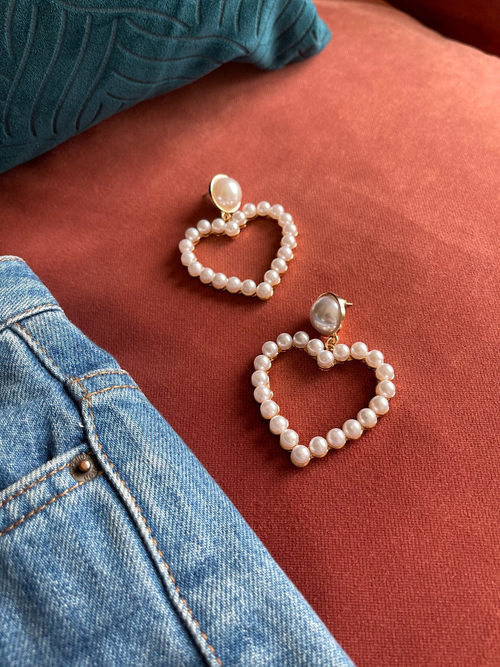 Pearl Heart Hoop Earrings